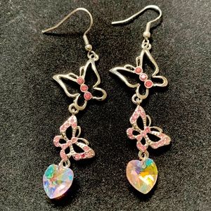 Butterfly Earrings with Pink Rhinestones